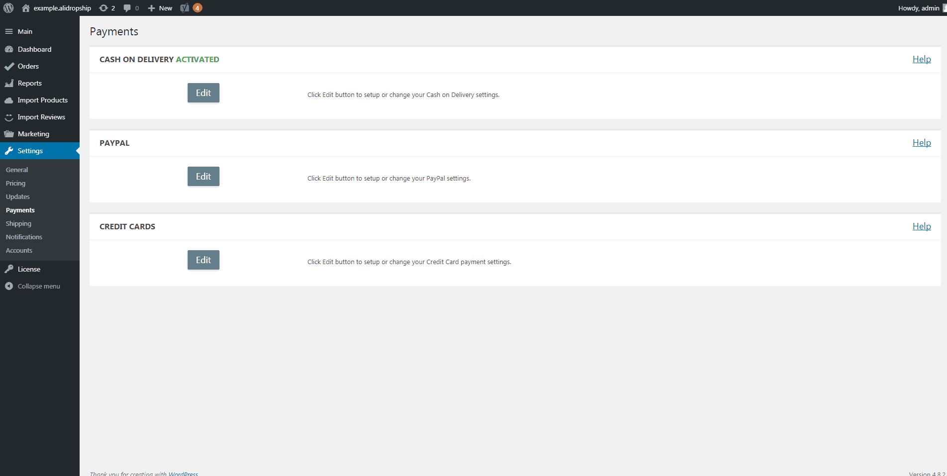 AliDropship plugin payment settings
