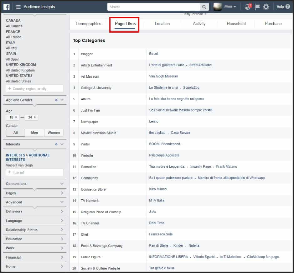 facebook audience insights page likes