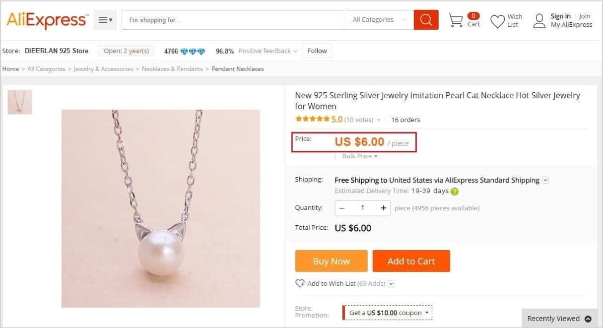 Aliexpress dropshipping supplier price