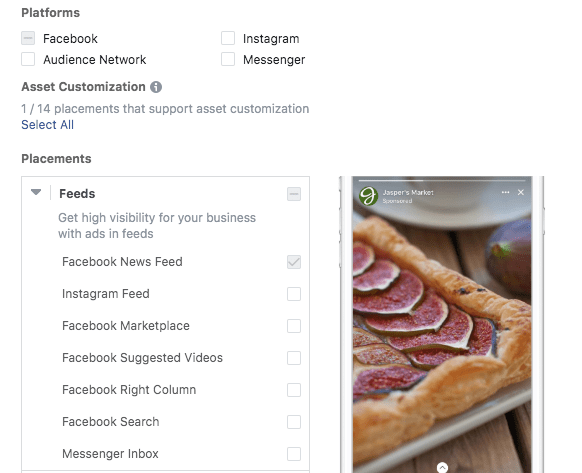 Facebook ad optimization: choosing ad placement