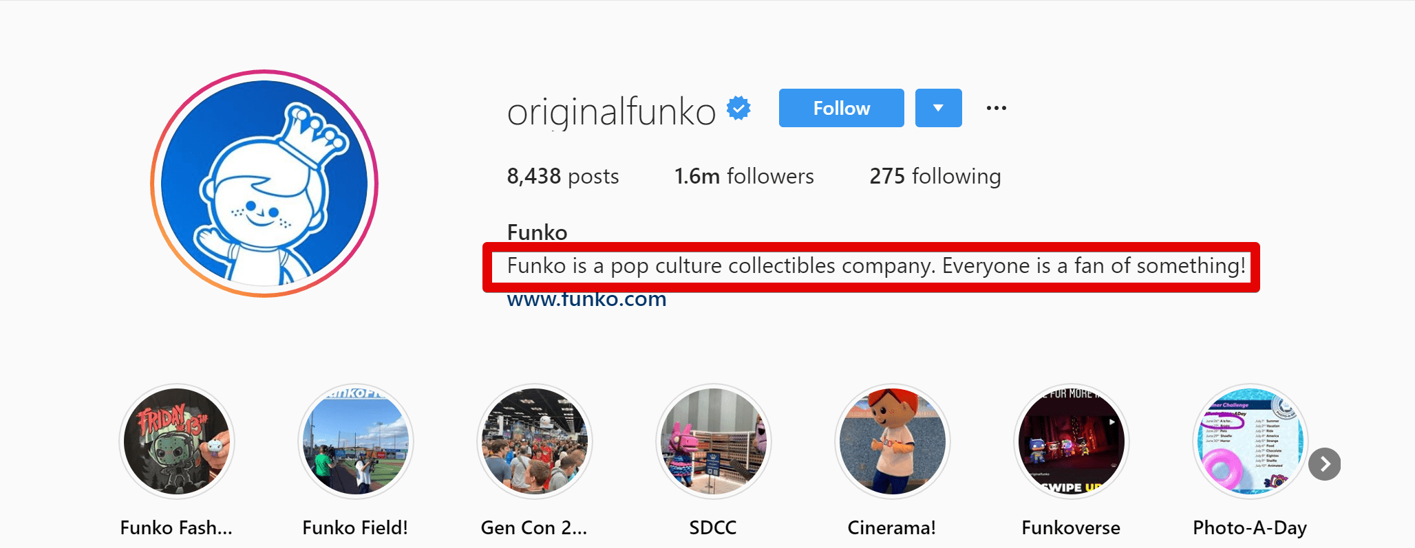 a screenshot demonstrating why it's essential to have a detailed instagram bio