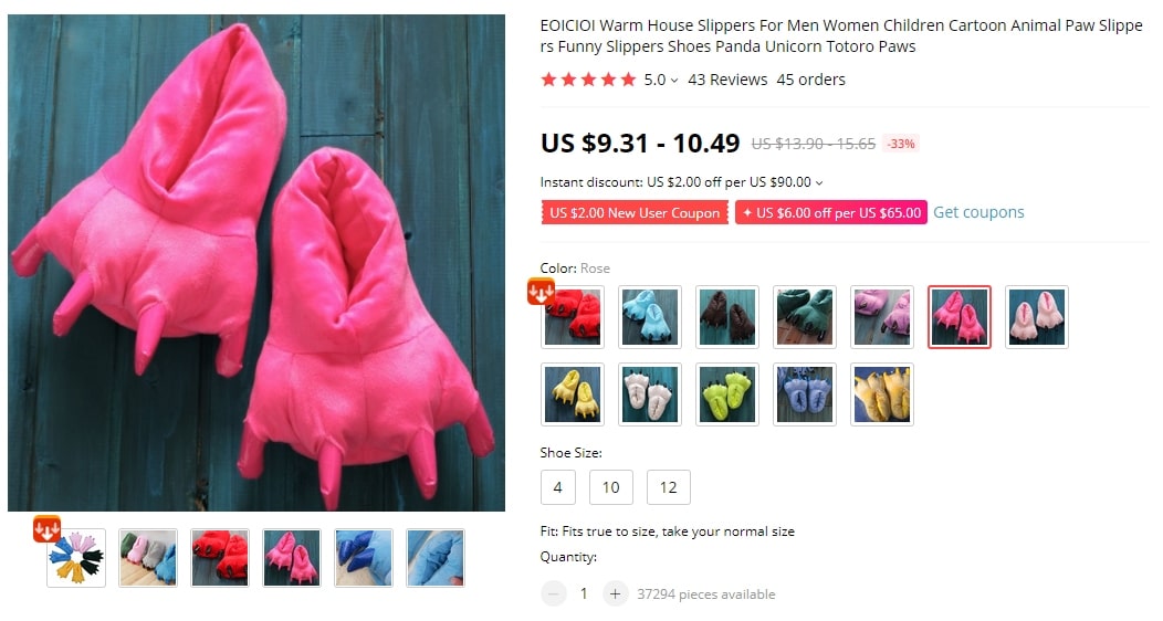 Screenshot of an unusual pair of shoes suitable for dropshipping from AliExpress