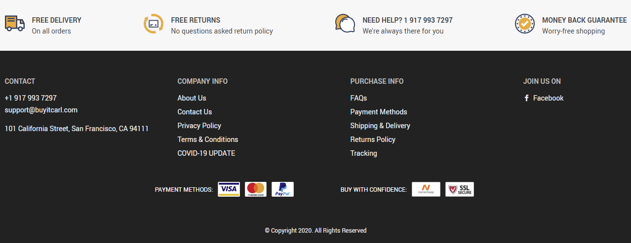 Image of the footer of a successful dropshipping store