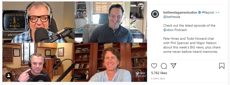 Screenshot of an Instagram post caption published by Bethesda Games Studios
