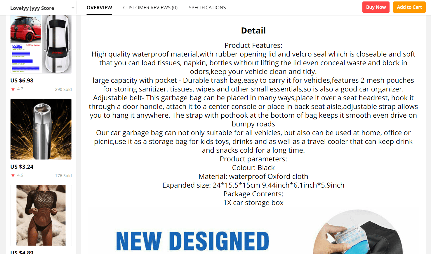 a picture showing bad looking product descriptions