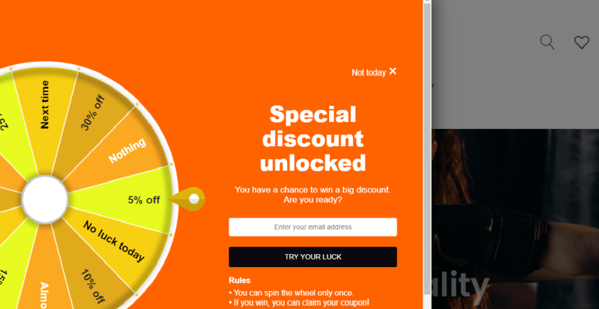 An example of a gamified pop-up