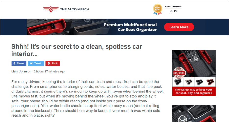 A screenshot showing the landing page where people get after clicking on a catchy Facebook ad