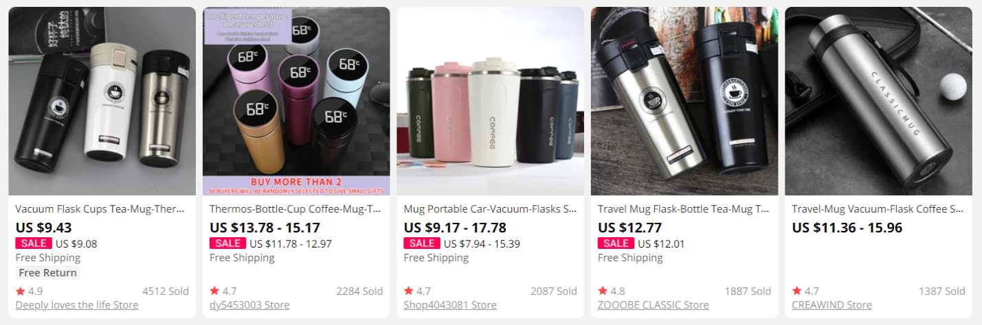 5 models of portable mugs on AliExpress