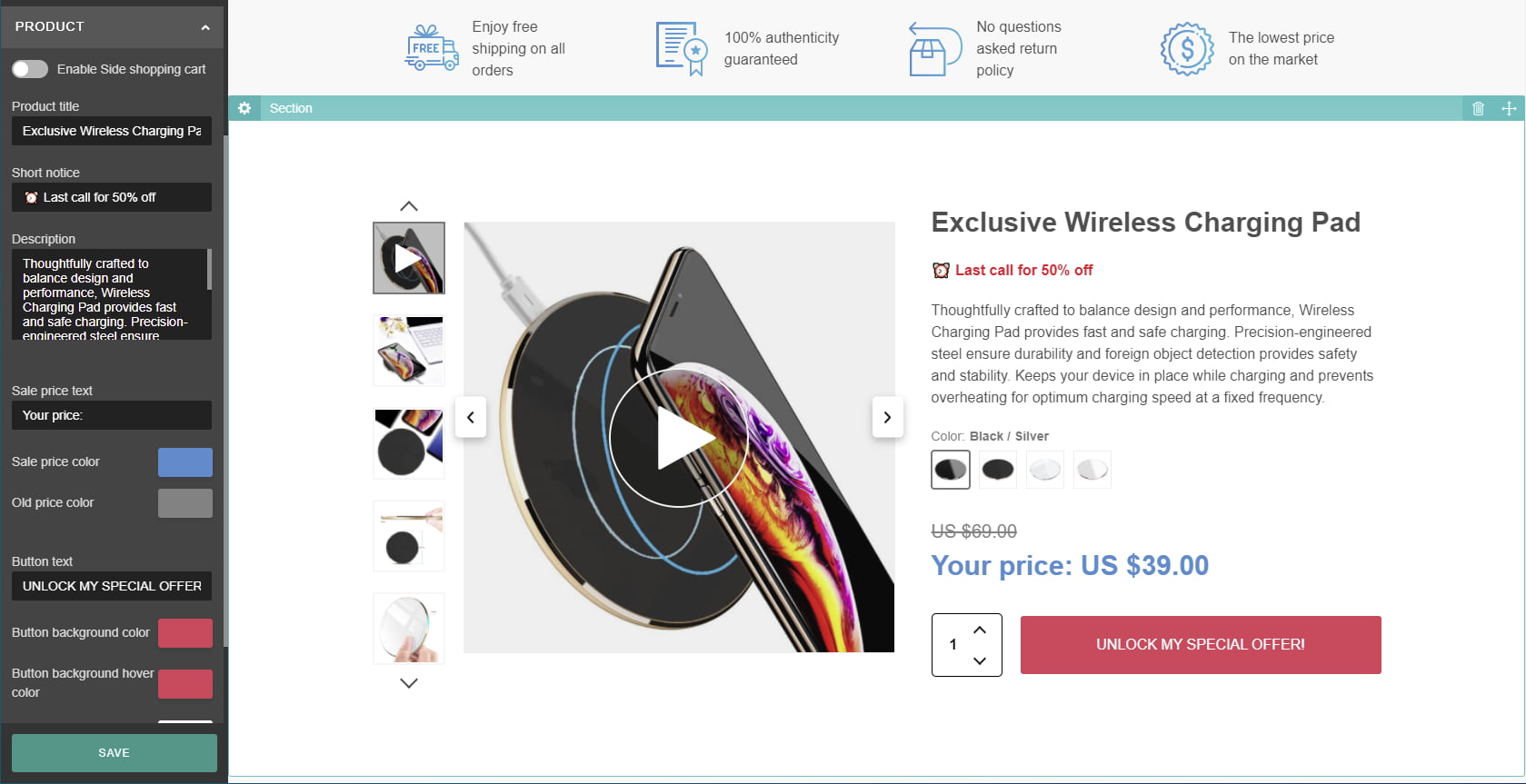 Customizing product information with the Landing Pages add-on