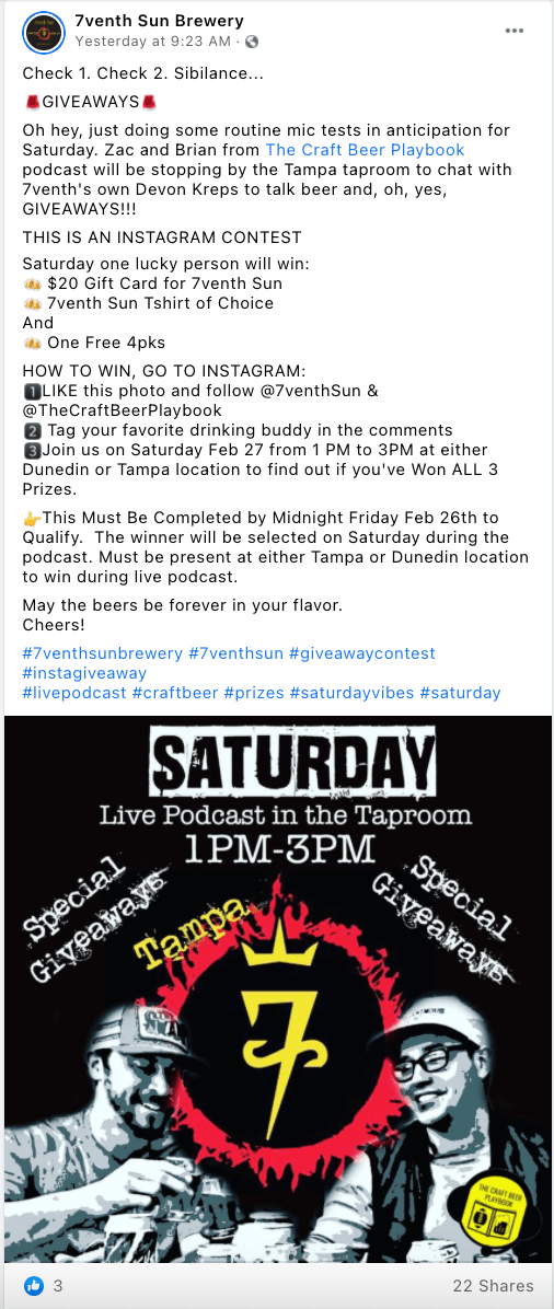 A Facebook Influencer holding a giveaway