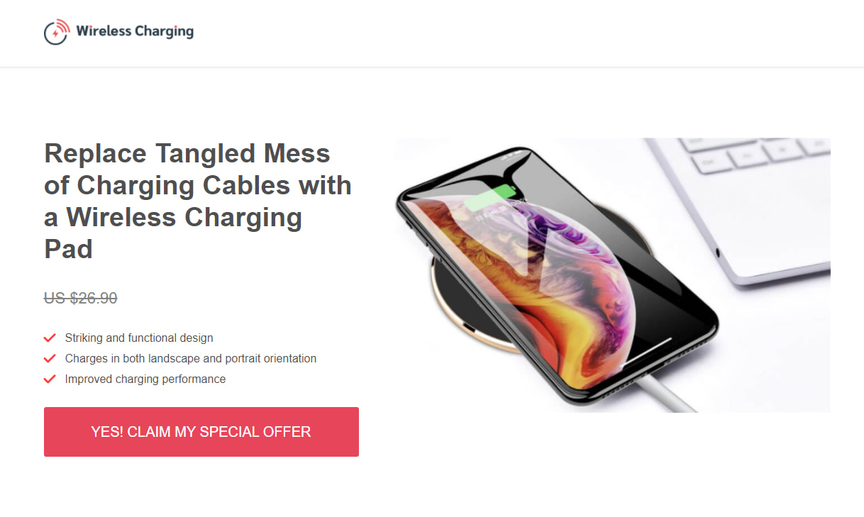 Example of a landing page with the lead generation function