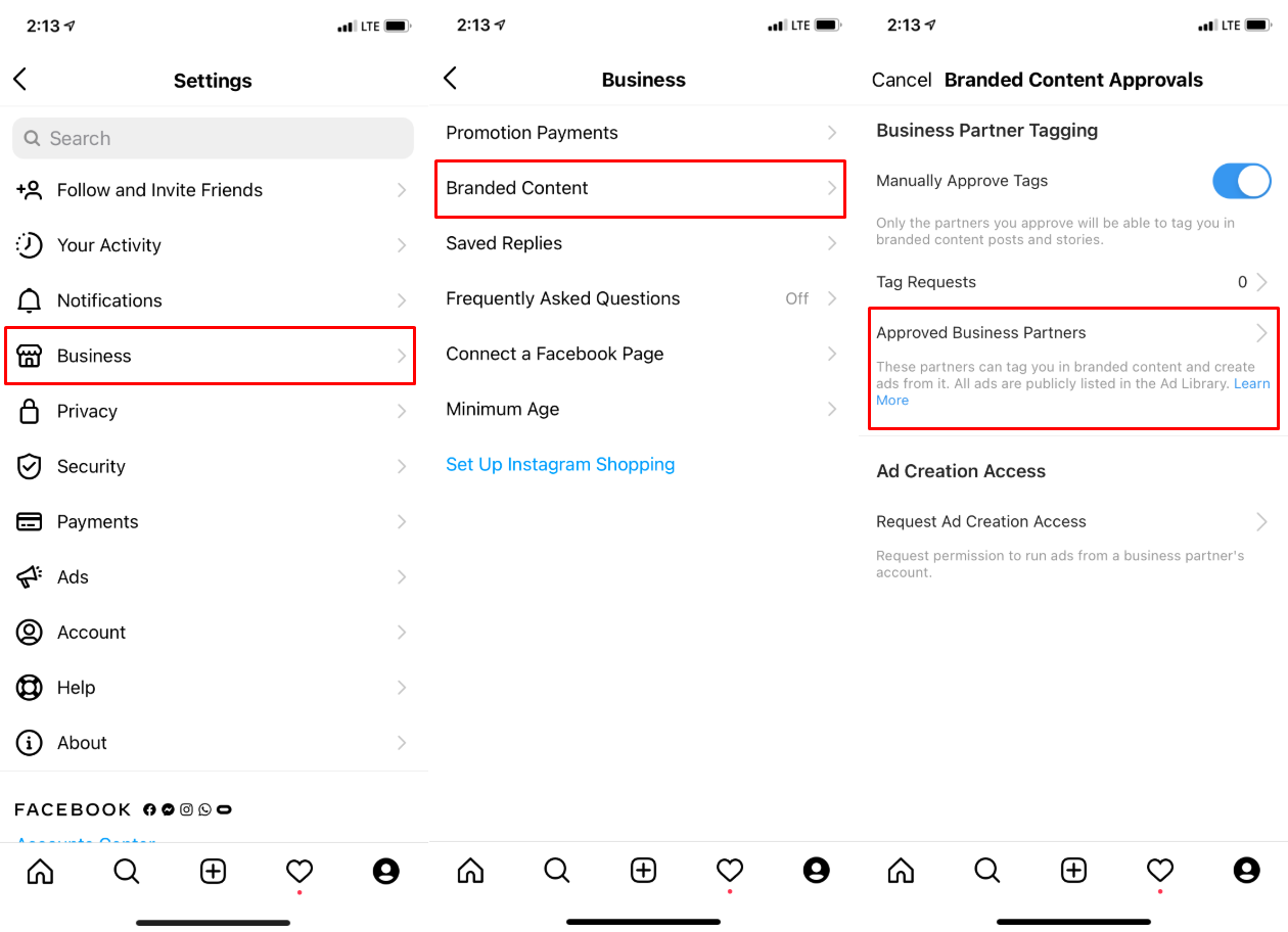 Setting up branded sponsorship on Instagram