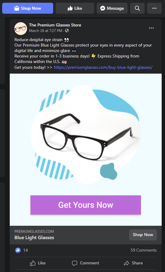 An example of a Facebook post that drives traffic to your landing page