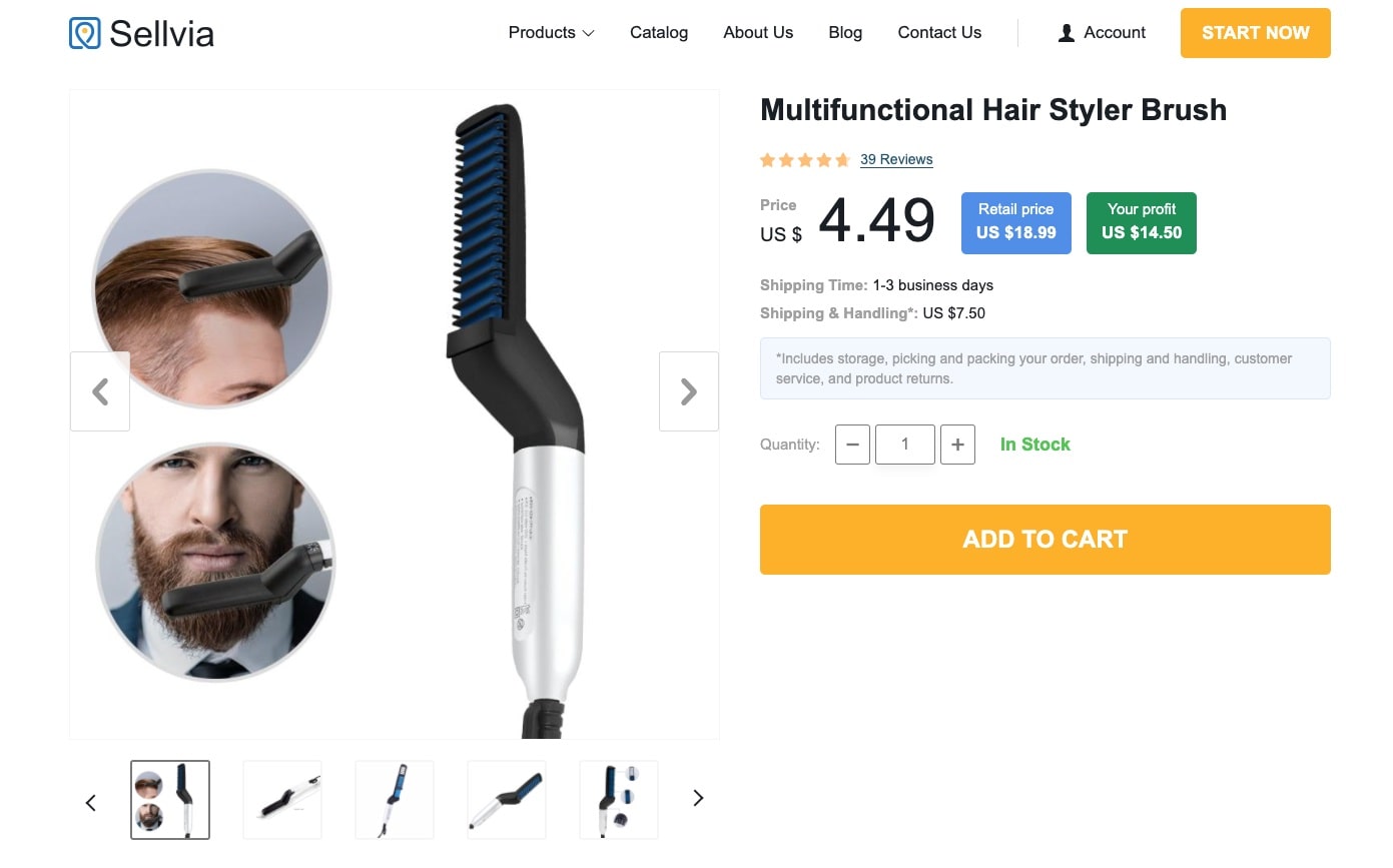 a screenshot of Sellvia that is happy to supply you with trending hair accessories at low prices and with fast shipping