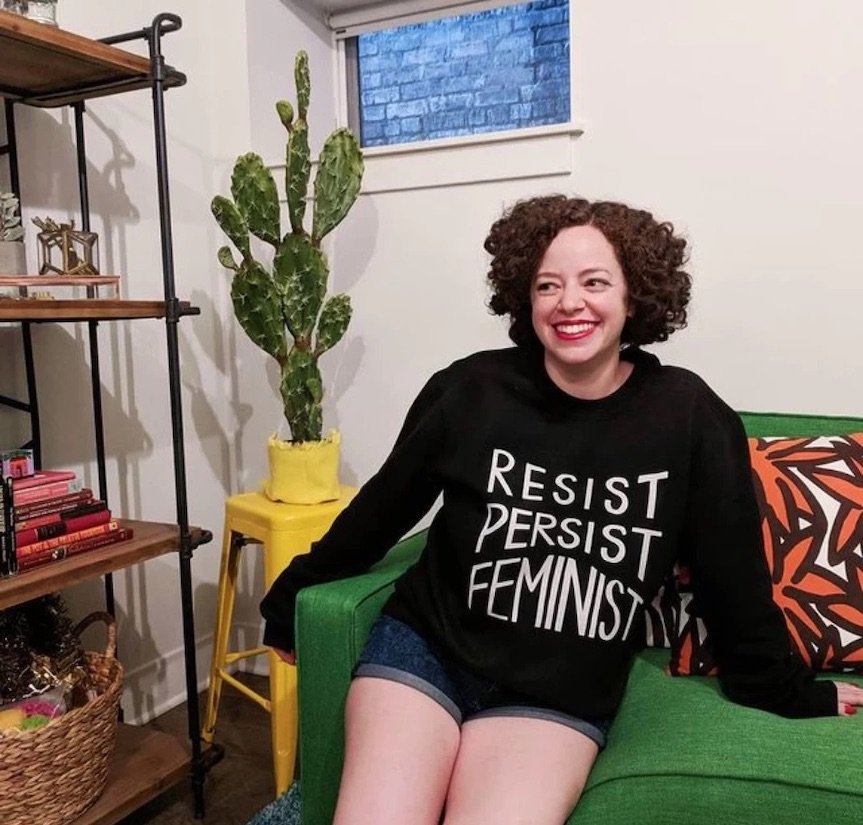 a picture introducing Margo who promotes her apparel brand through the social media marketing channel and benefits from that