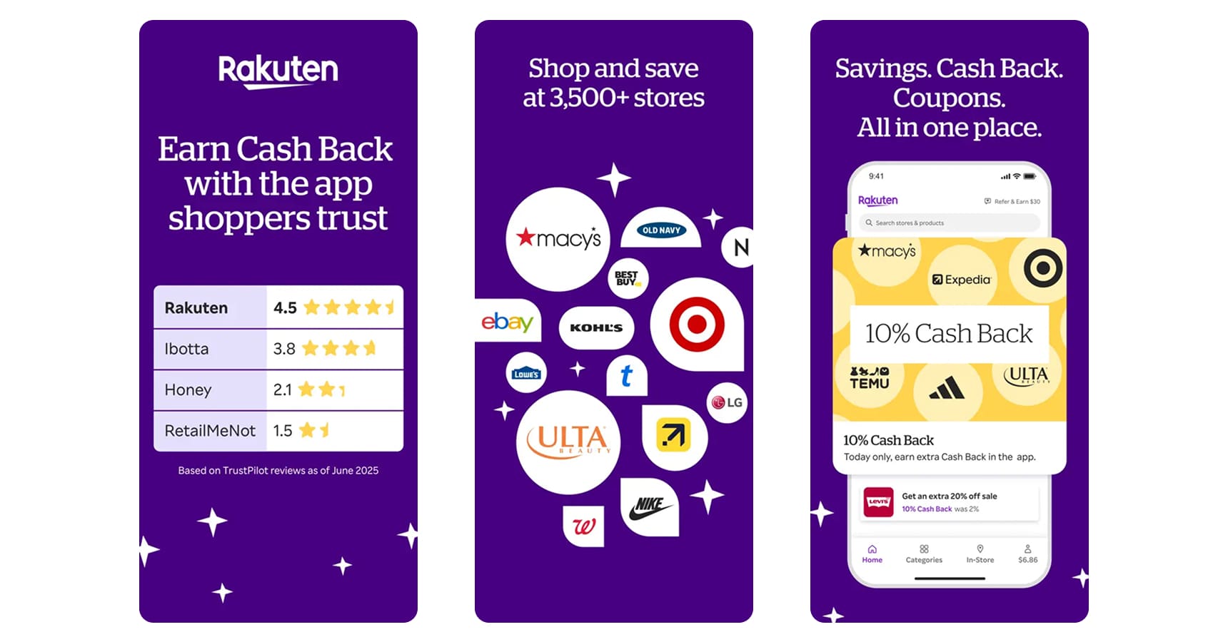 Images of the Rakuten app for the best money earning apps 2025 article