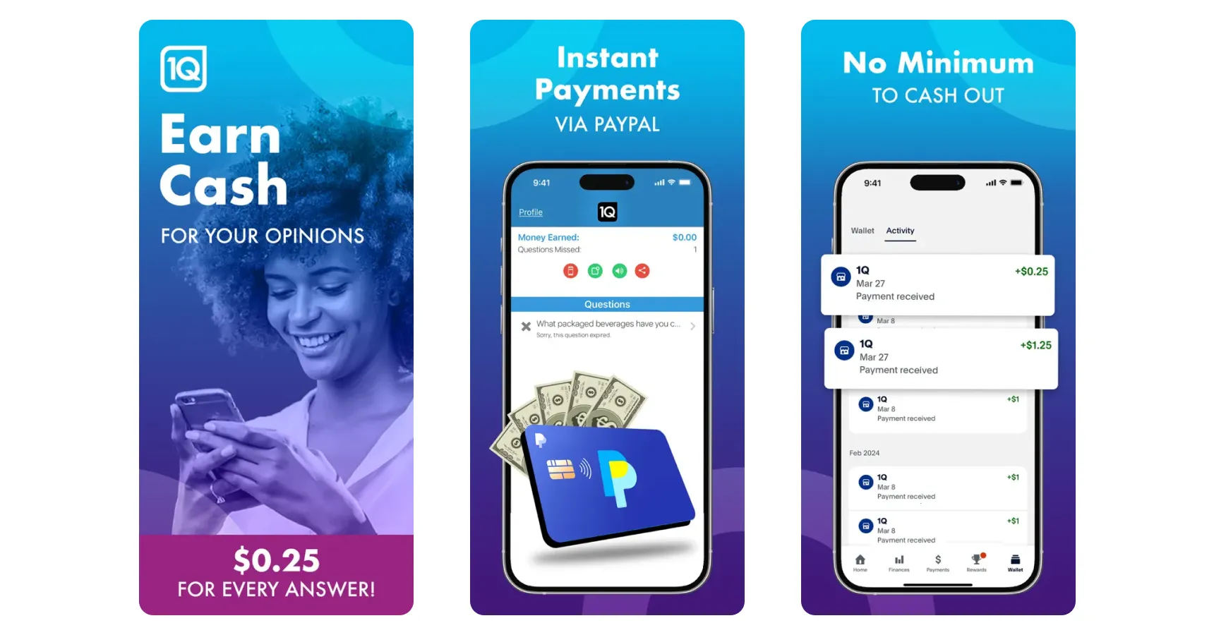 Images of the 1Q app for the best survey apps for money article