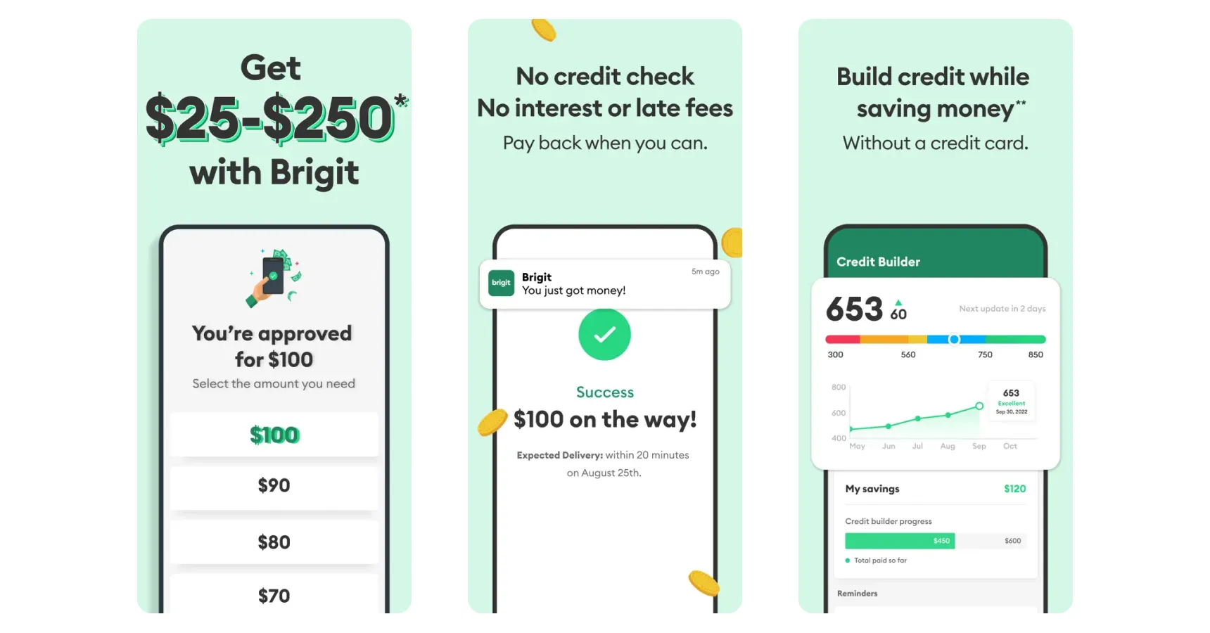Images of the Brigit app for the best instant money apps article