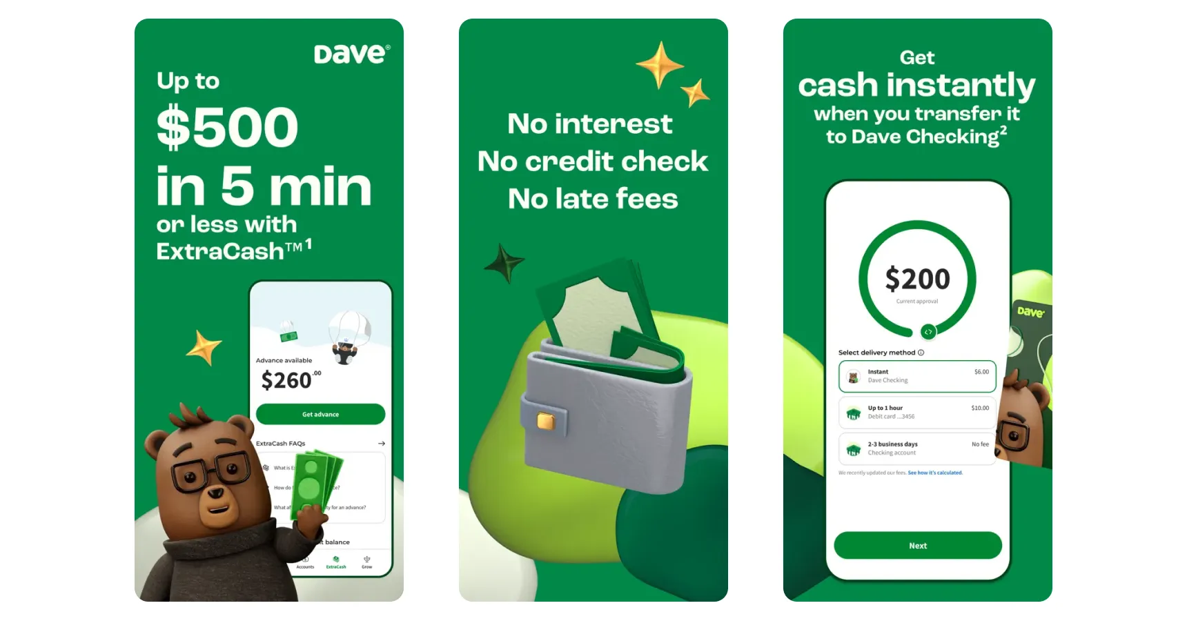 Images of the Dave app for the best instant money apps article
