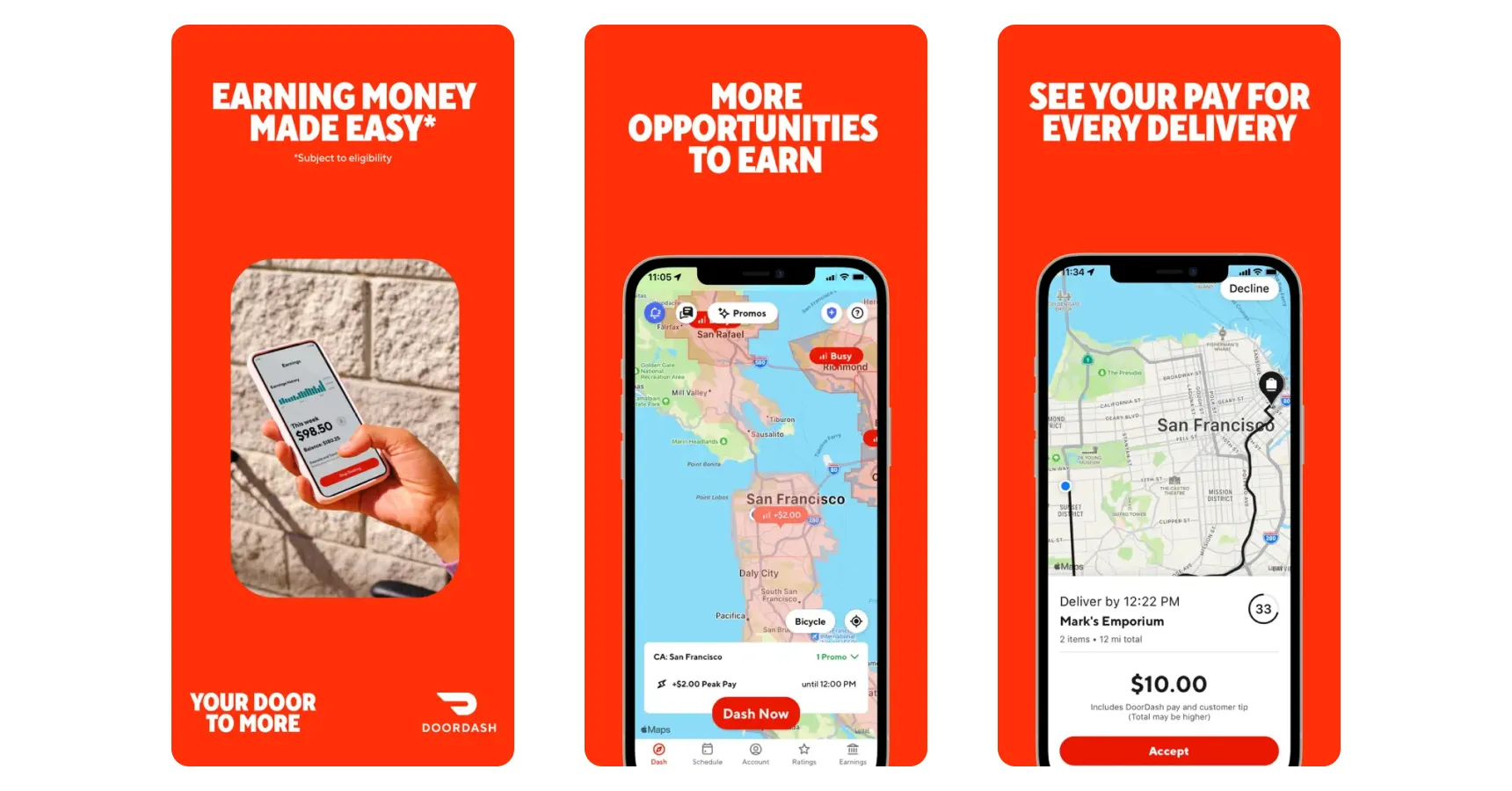 Images of the DoorDash app for the best instant money apps article