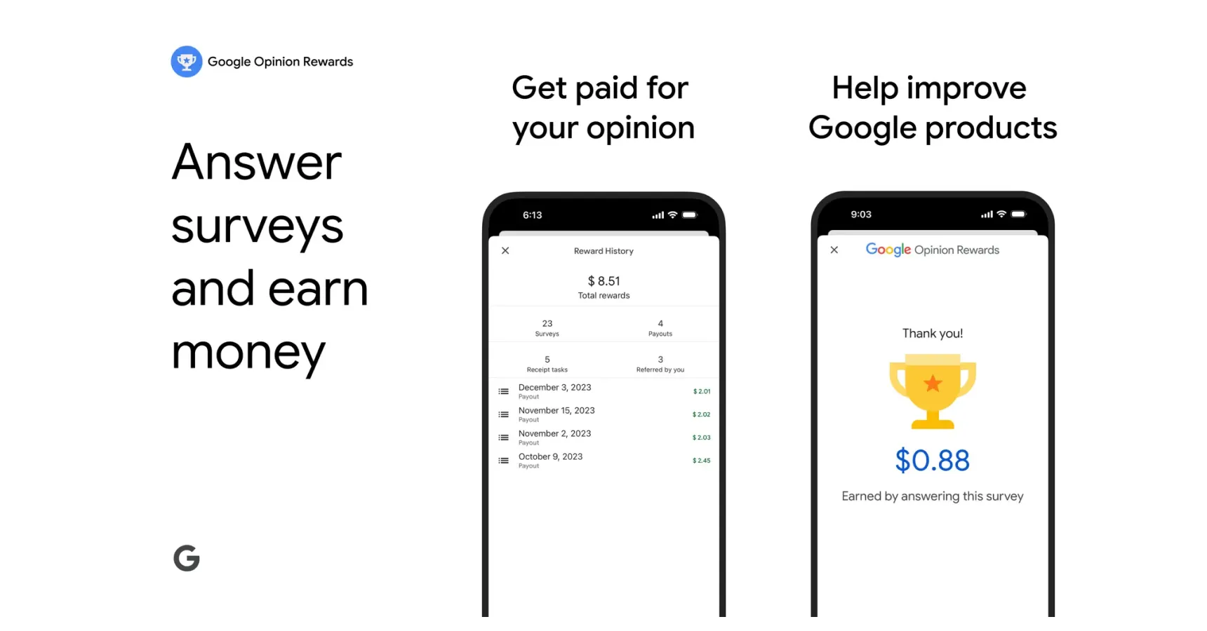 Images of the Google Opinion Rewards app for the Best survey apps for money article