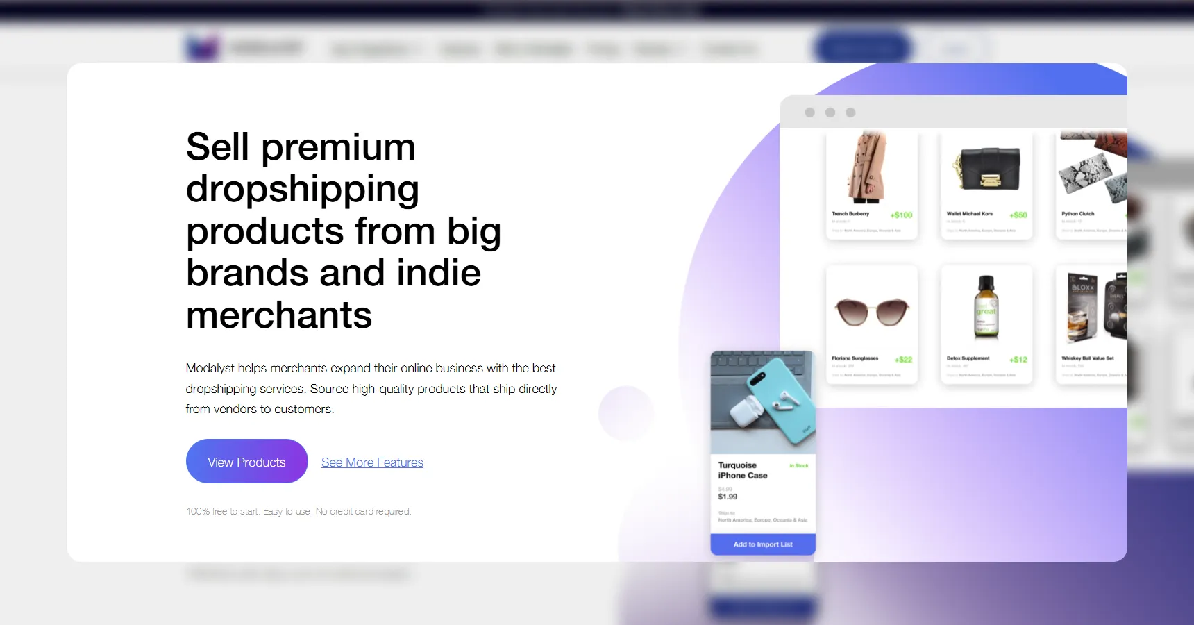 A screenshot of the Modalyst's homepage for the best dropshipping suppliers article