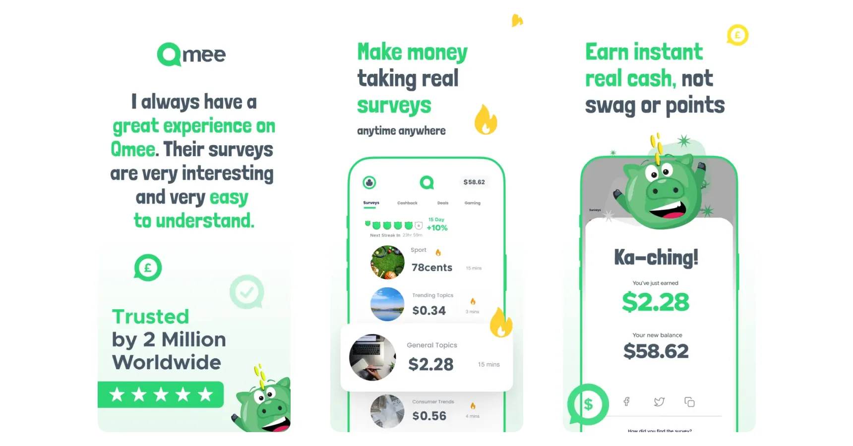 Images of the Qmee app for the best survey apps for money article