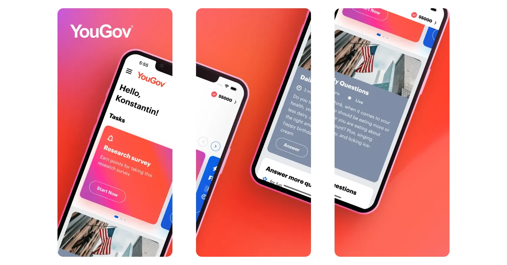Images of the YouGov app for the best survey apps for money article