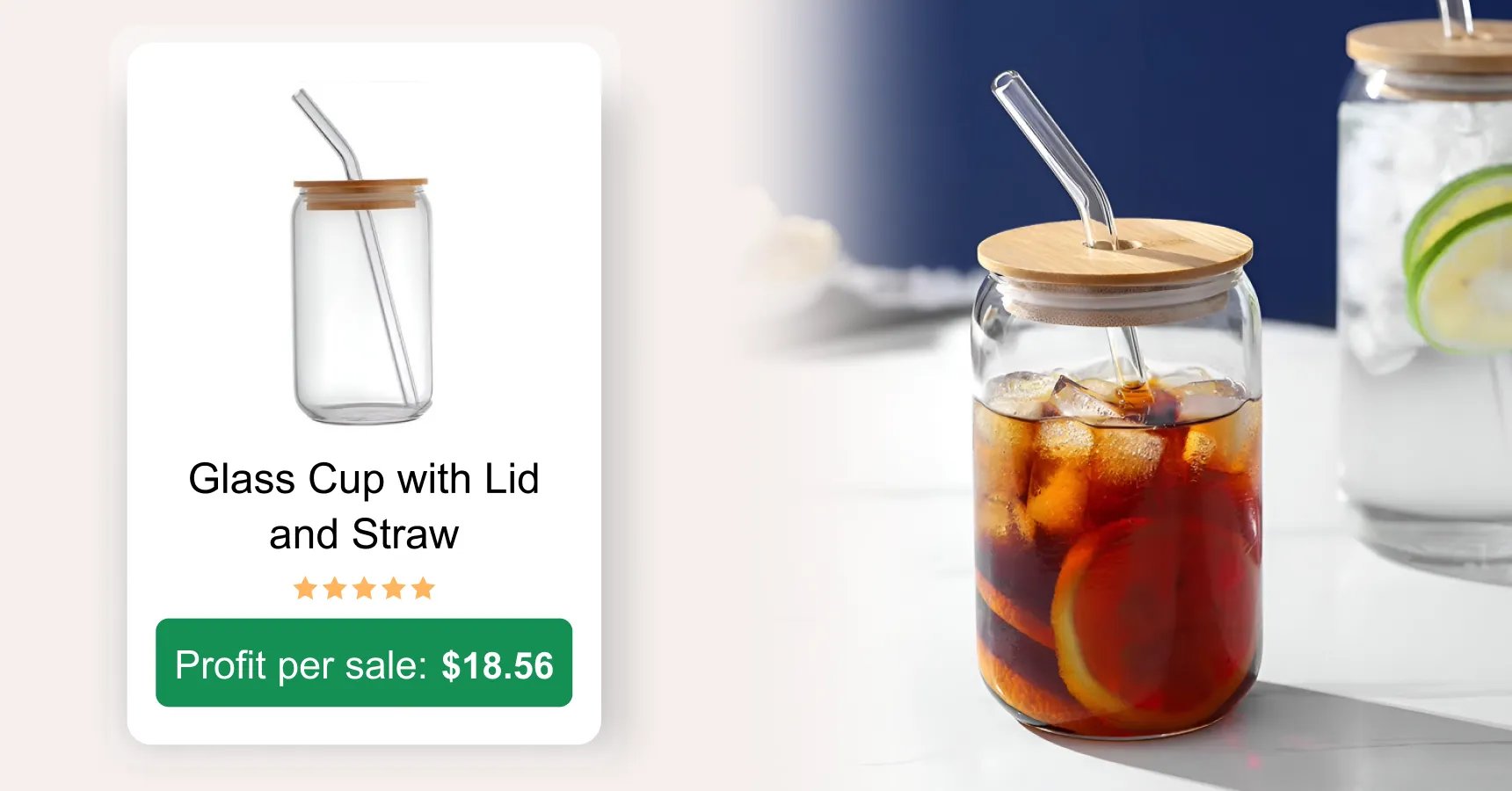 Image of a glass cup with lid and straw for an article on AliExpress trending products 2026