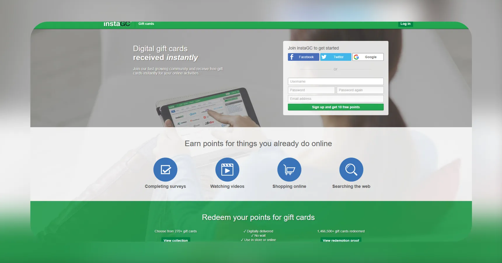 Screenshot of the InstaGC homepage for an article on how to make money watching videos