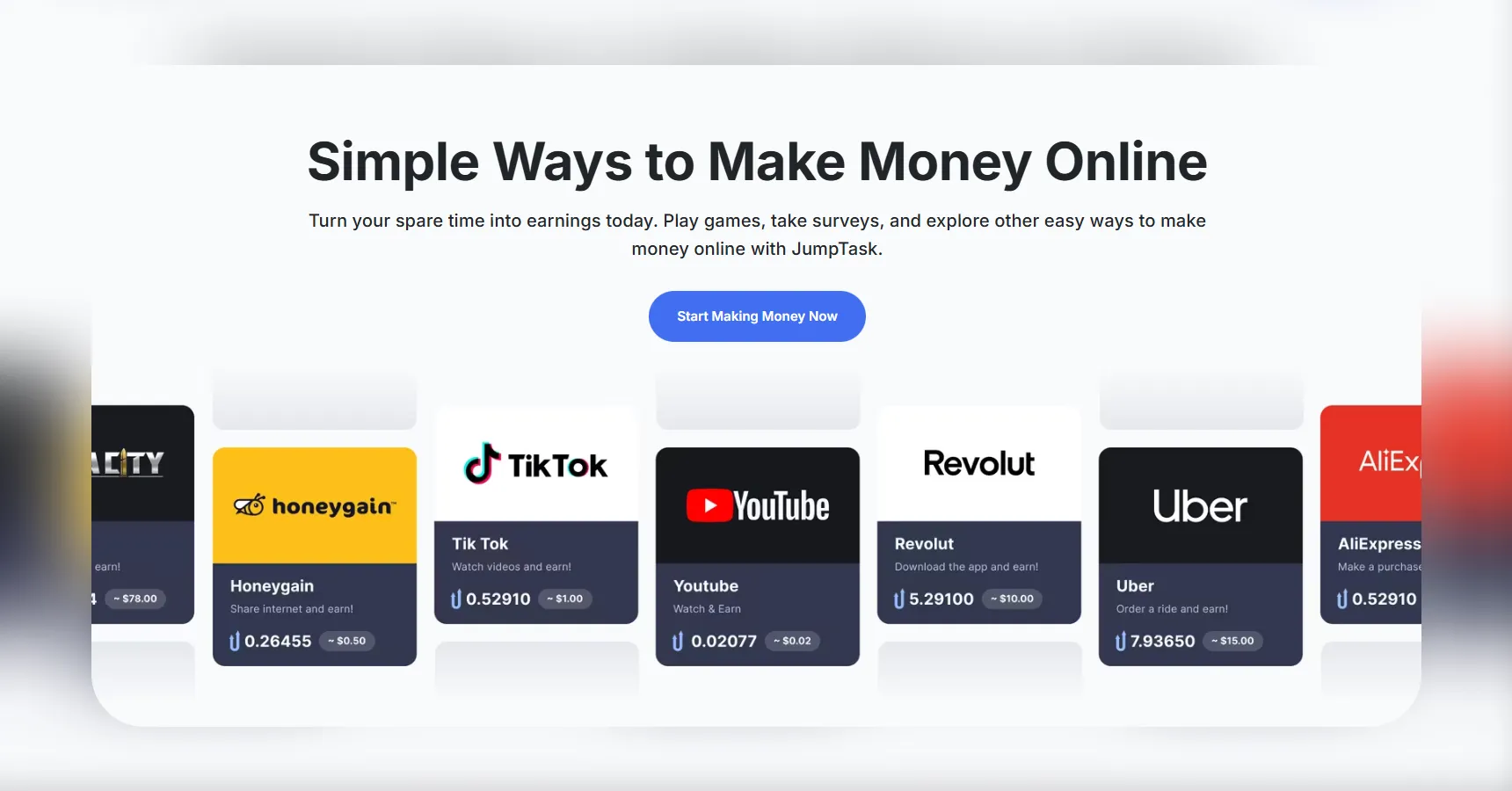 Screenshot of the JumpTask homepage for an article on how to make money watching videos