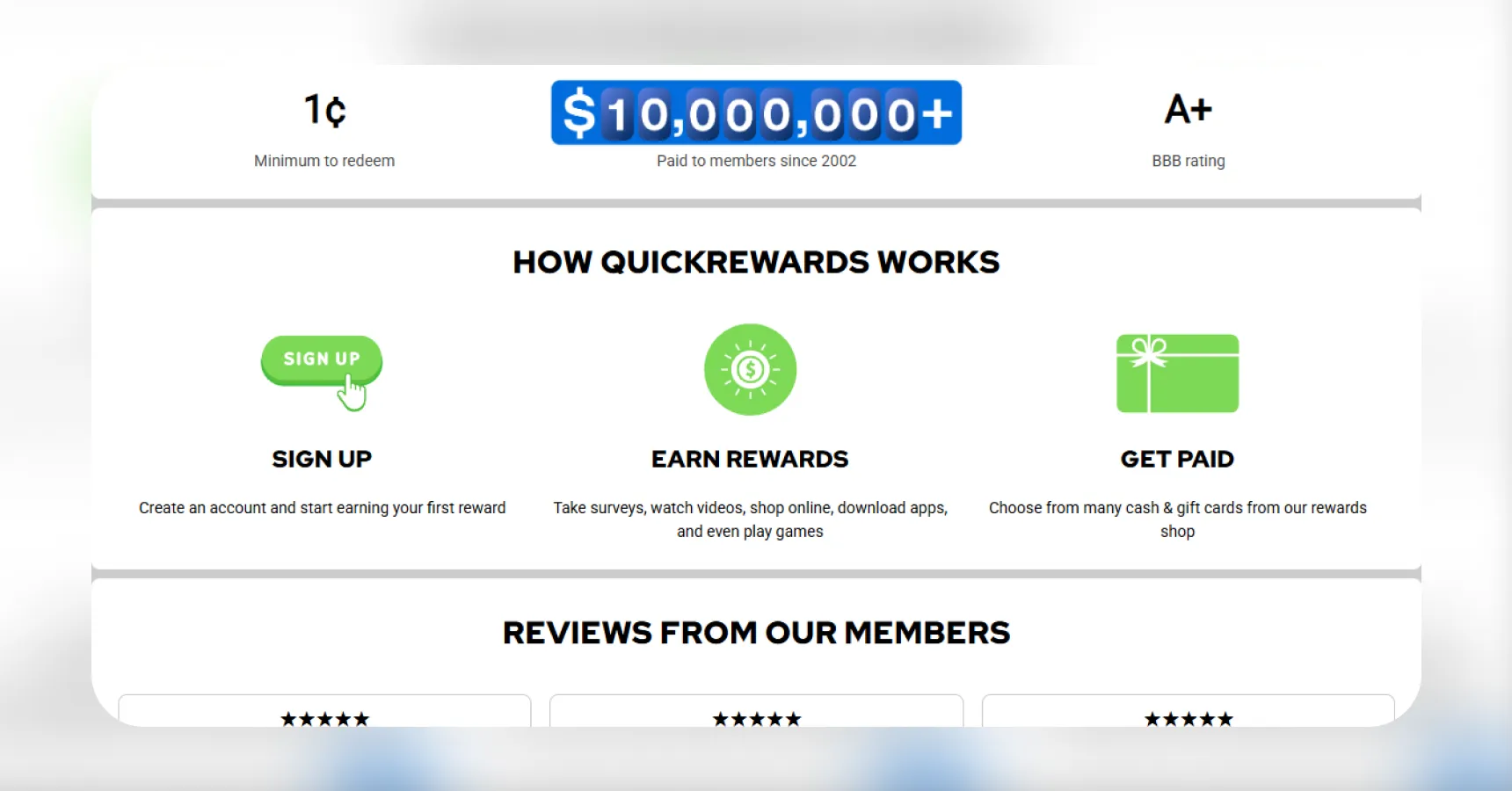 Screenshot of the QuickRewards homepage for an article on how to make money watching videos