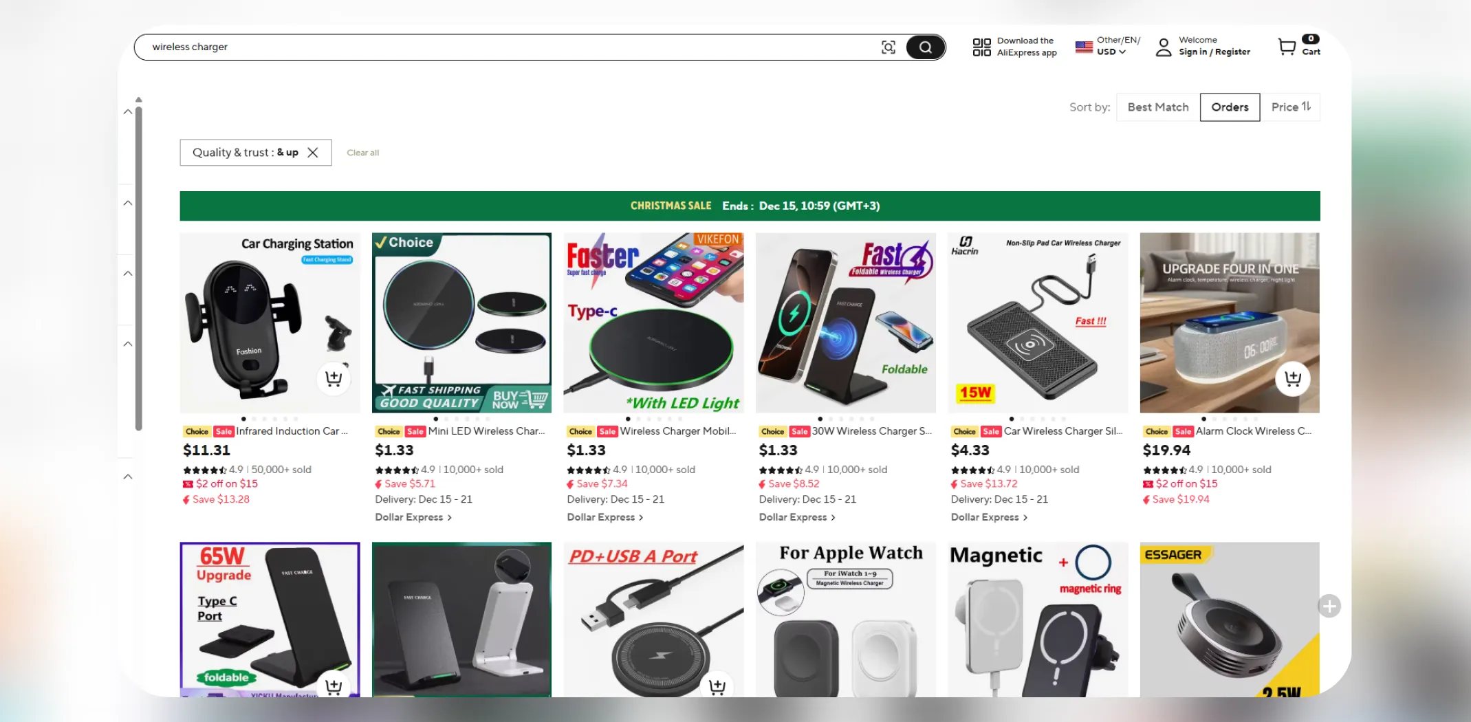 Search results for &lsquo;wireless charger&rsquo; on AliExpress